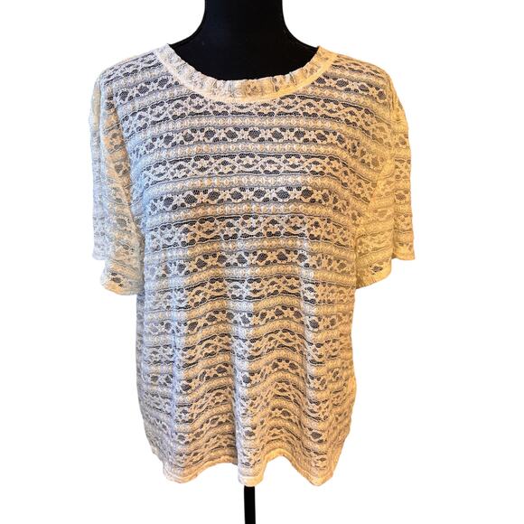 1.State Stretch Lace Crew Neck T-shirt In New Ivory Size XL Short Sleeves Sheer - Picture 2 of 7